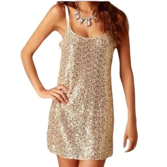 Free People Intimately gold sequin slip dress size L - Picture 3 of 11
